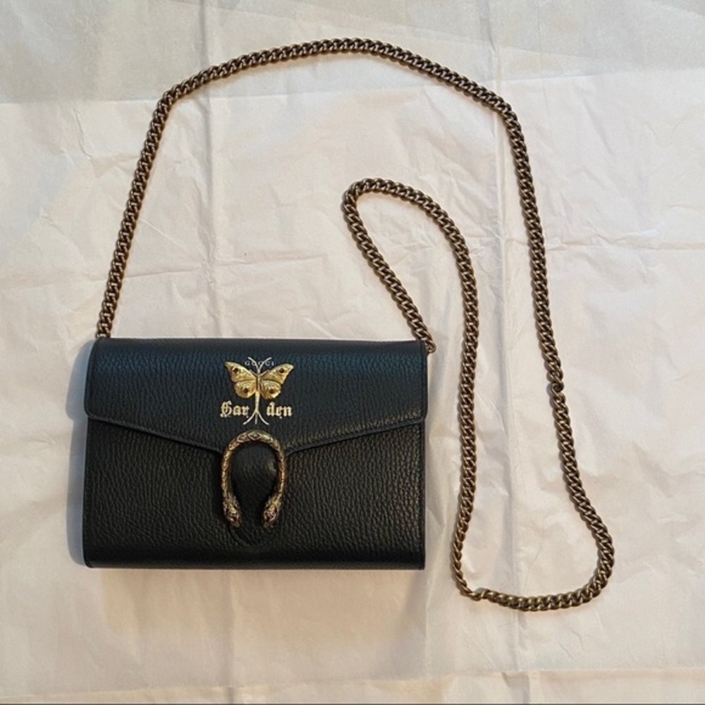 GUCCI Calfskin Garden Dionysus Chain Wallet Black - Picture 3 of 16